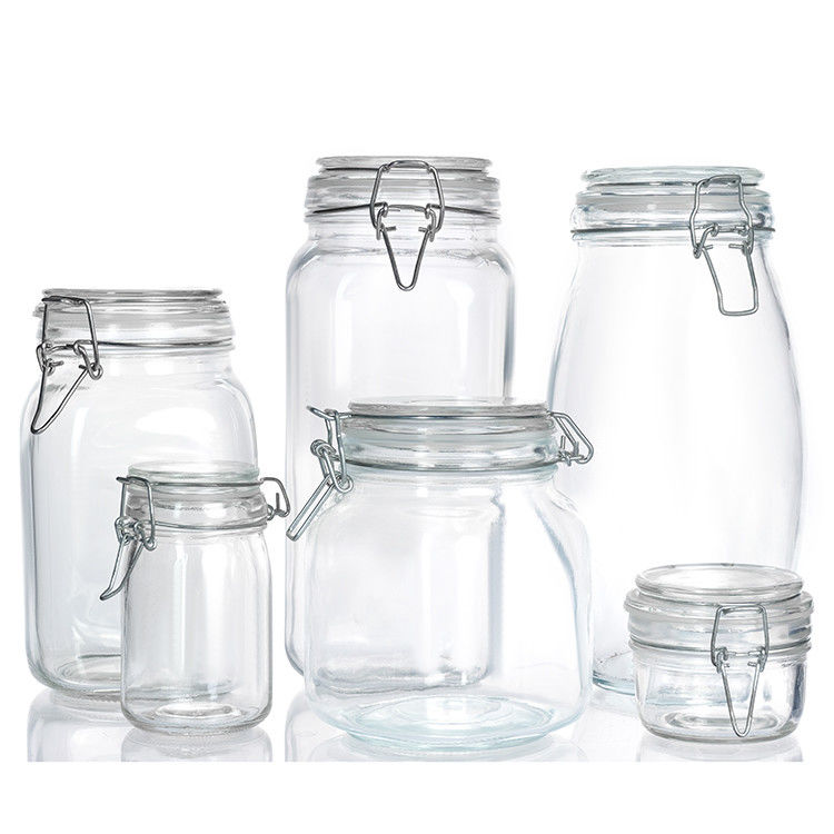 Bottine di zucchero a gomma a bocca larga personalizzate 300ml 500ml 750ml Bottine di cibo in vetro ermetico con coperchio flessibile