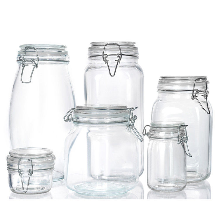 Bottine di zucchero a gomma a bocca larga personalizzate 300ml 500ml 750ml Bottine di cibo in vetro ermetico con coperchio flessibile