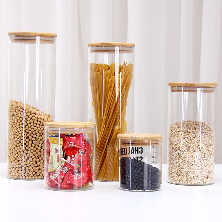 Molte dimensioni diverse Borosilicato di vetro Vaso di stoccaggio vuoto Vaso di vetro a filo di vite con coperchio a vite