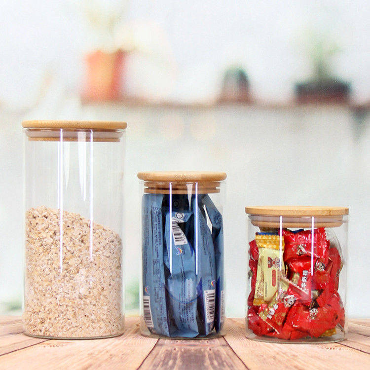 Molte dimensioni diverse Borosilicato di vetro Vaso di stoccaggio vuoto Vaso di vetro a filo di vite con coperchio a vite