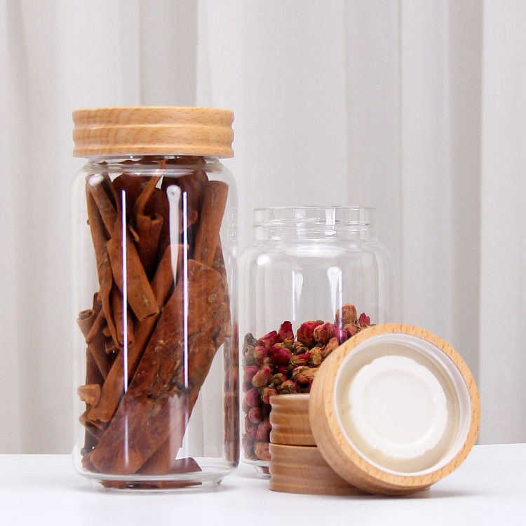 Molte dimensioni diverse Borosilicato di vetro Vaso di stoccaggio vuoto Vaso di vetro a filo di vite con coperchio a vite