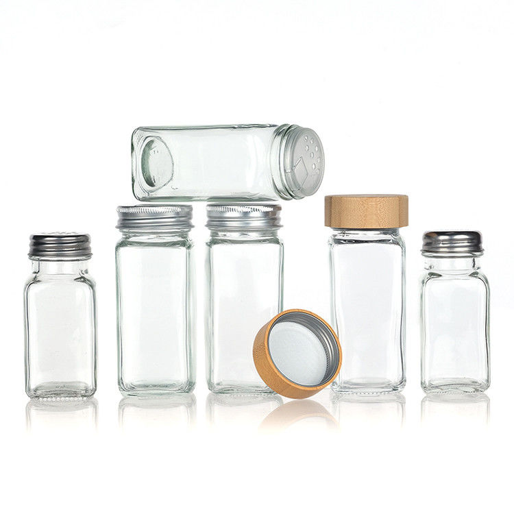 Barattoli di spezie in vetro da 120 ml con frullatore versare coperchio quadrato 4 oz barattoli di spezie per cucina