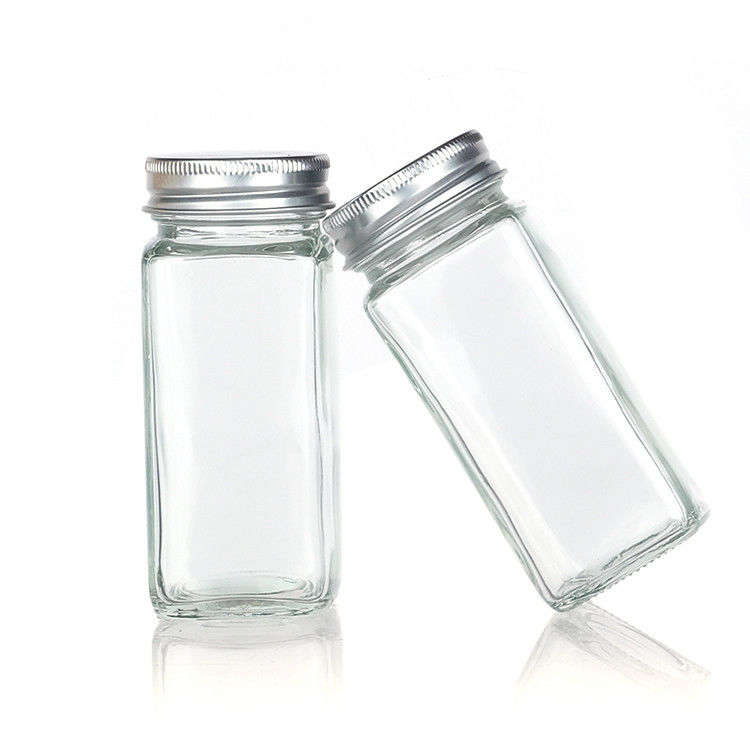 Barattoli di spezie in vetro da 120 ml con frullatore versare coperchio quadrato 4 oz barattoli di spezie per cucina