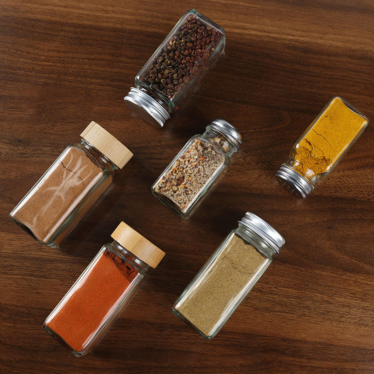 Barattoli di spezie in vetro da 120 ml con frullatore versare coperchio quadrato 4 oz barattoli di spezie per cucina