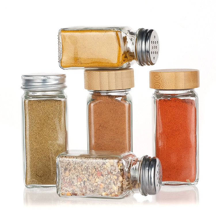 Barattoli di spezie in vetro da 120 ml con frullatore versare coperchio quadrato 4 oz barattoli di spezie per cucina