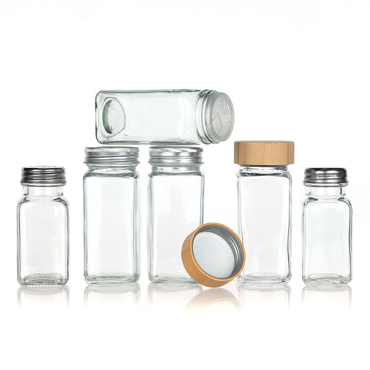 Oem Vuoto Chiaro 120ml Quadrato Vaso di Vetro di Pepe 4oz Vaso di Spezie Con Agitatore Per Cucina Bbq