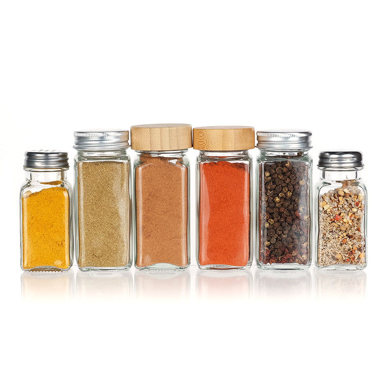 Oem Vuoto Chiaro 120ml Quadrato Vaso di Vetro di Pepe 4oz Vaso di Spezie Con Agitatore Per Cucina Bbq