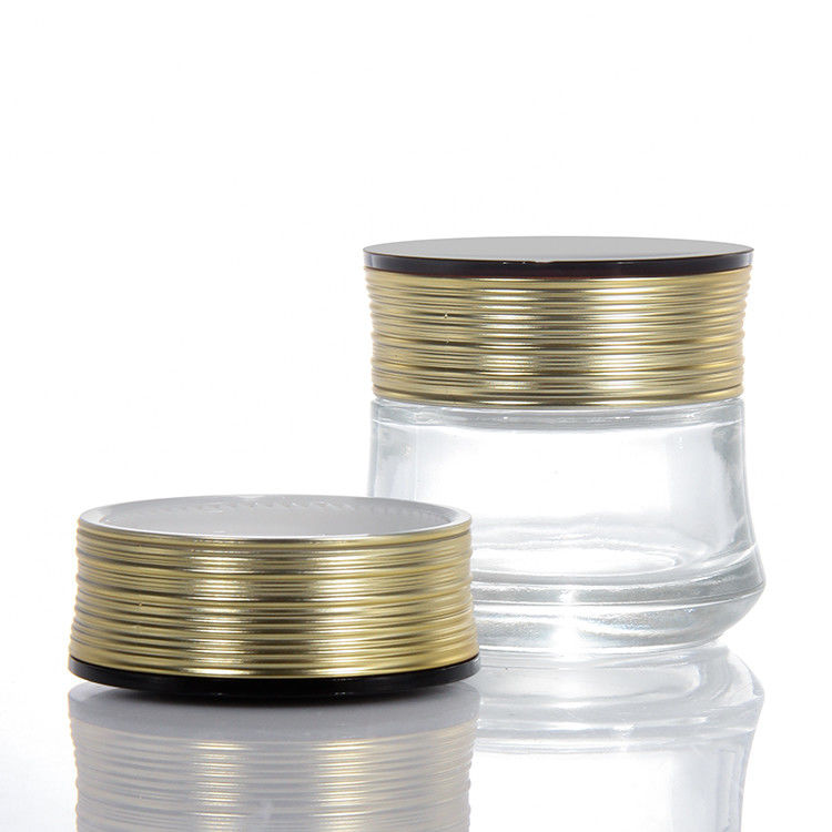 Vaso di vetro Cream Nuovo design Comparti bianchi trasparenti Coperchio di platino Vaso di vetro Cream Luxury