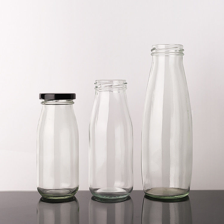 Campione gratuito 100Ml 200Ml 350Ml Pasterizzazione Tè da bere a freddo Latte bottiglie di vetro con coperchio metallico