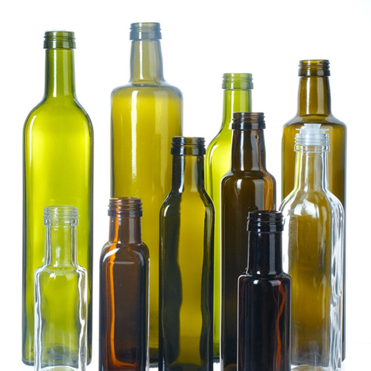 Colore verde vetro trasparente quadrato rotondo bottiglie di olio d'oliva 125 ml 250 ml 500 ml 750 ml 1000 ml