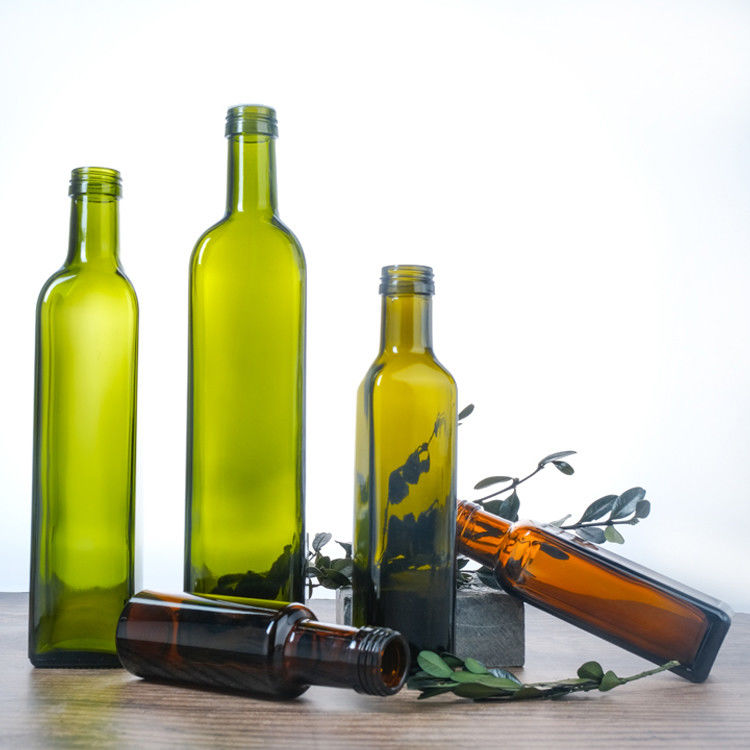 Colore verde vetro trasparente quadrato rotondo bottiglie di olio d'oliva 125 ml 250 ml 500 ml 750 ml 1000 ml