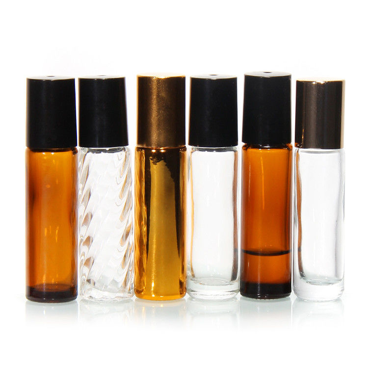 Perfume di vetro in rotolo su bottiglia con palla di acciaio inossidabile