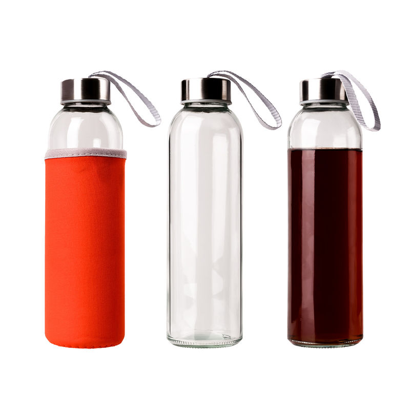 350 ml 500 ml Bottiglia di acqua di vetro a alto borosilicato sportivo rotondo con manica in silicone