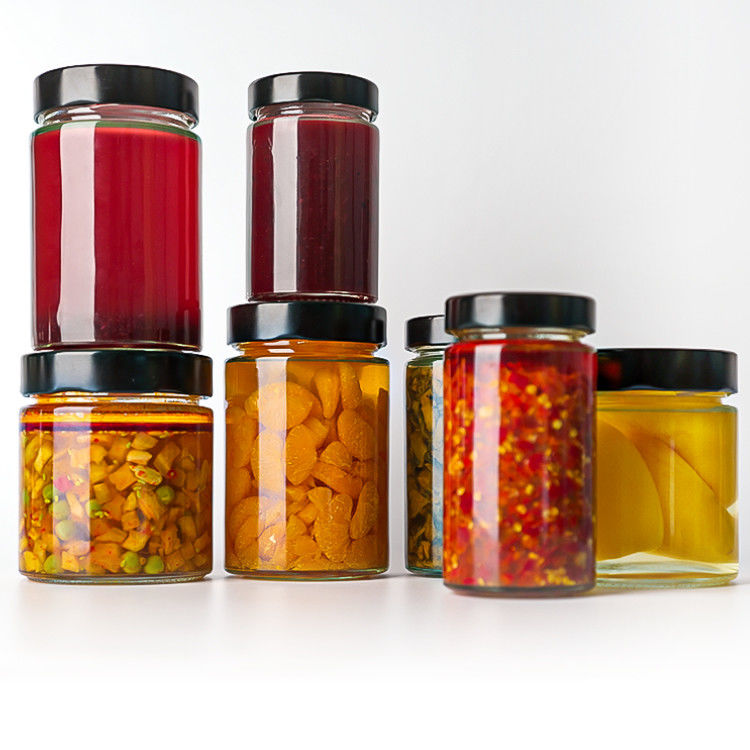 Imballaggio alimentare 4oz 6oz 9oz 13oz 17oz bottiglie trasparenti a tappo di vetro Set completo Vaso di vetro ghiacciato con coperchio metallico